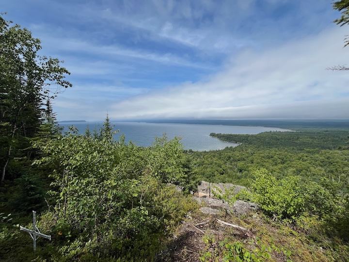 View of Lake Superior and the Sleeping Giant peninsula from a forested overlook